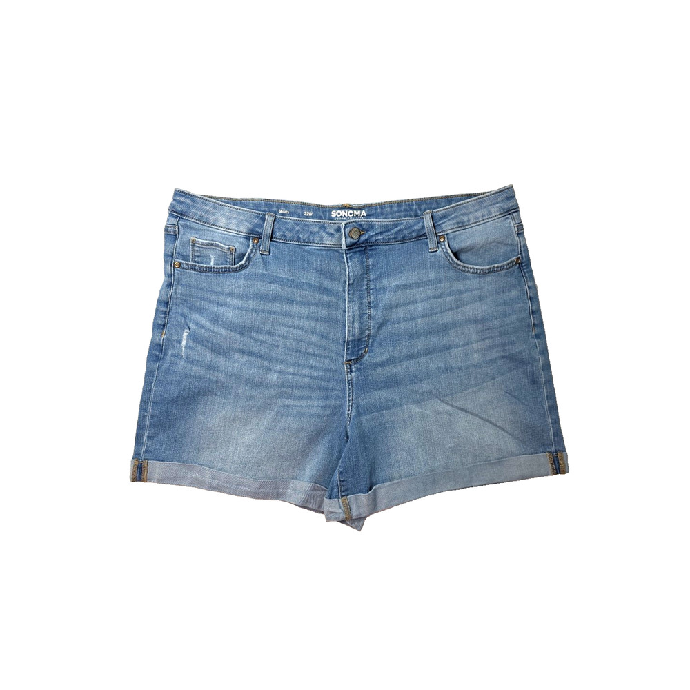 Sonoma Women's High Rise Shorts Size 22W Light Wash Faded Distressed